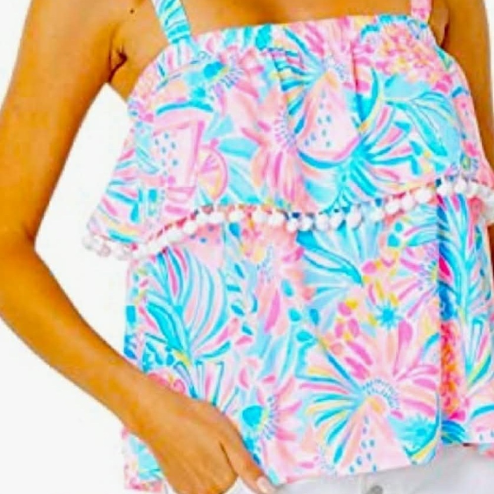 Lilly Pulitzer Vibrant Pink and Blue Floral Benita top